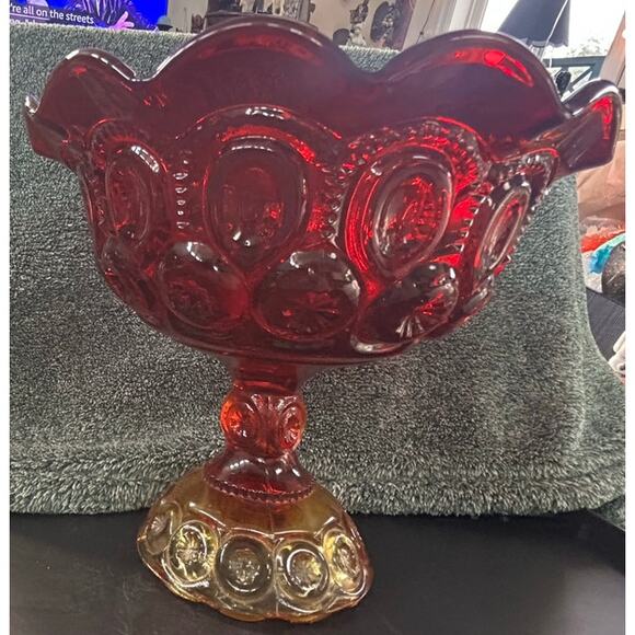 Cadmium Glow LE Smith Amberina Red Moon Star Pedestal Dish - Picture 11 of 11